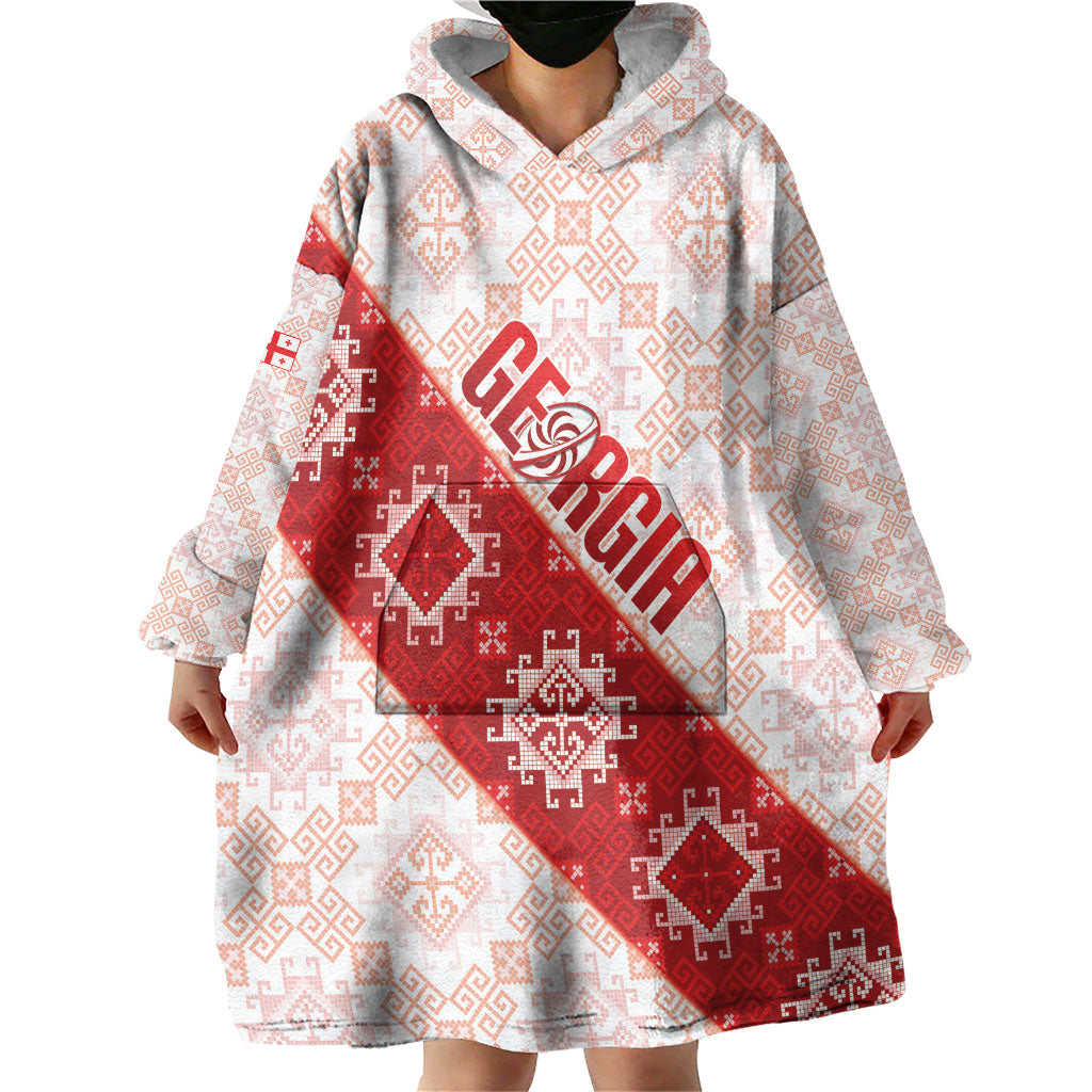 Custom Georgia Rugby 2026 Wearable Blanket Hoodie Georgian Folk Pattern