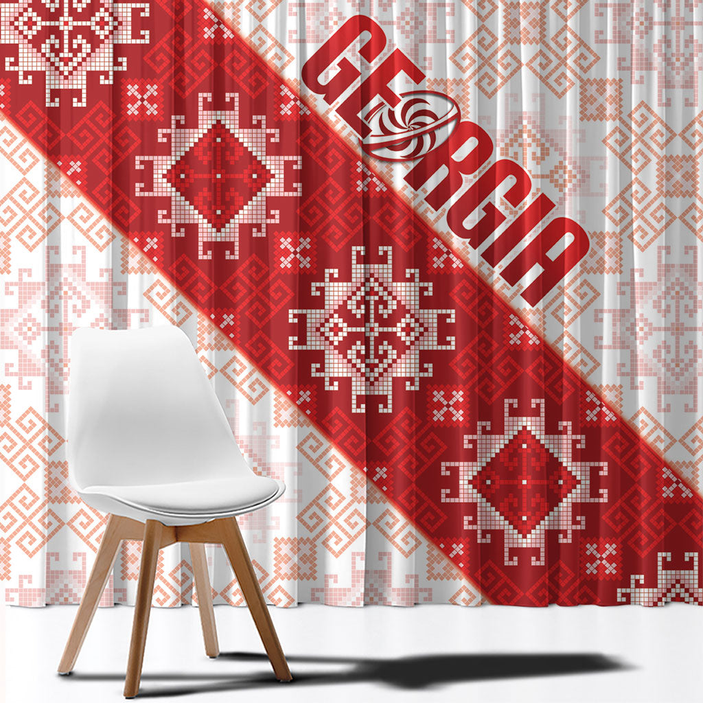 Georgia Rugby 2026 Window Curtain Georgian Folk Pattern