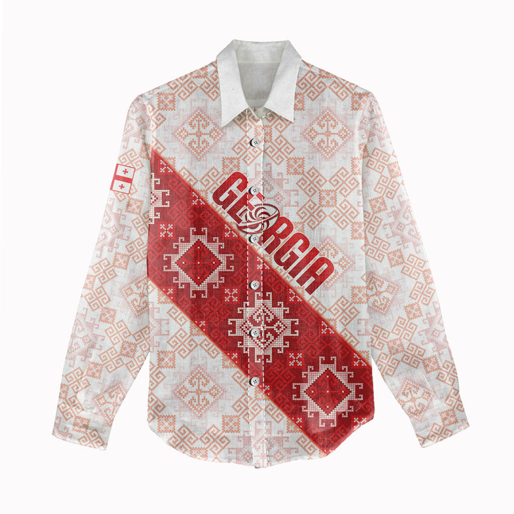 Custom Georgia Rugby 2026 Women Casual Shirt Georgian Folk Pattern