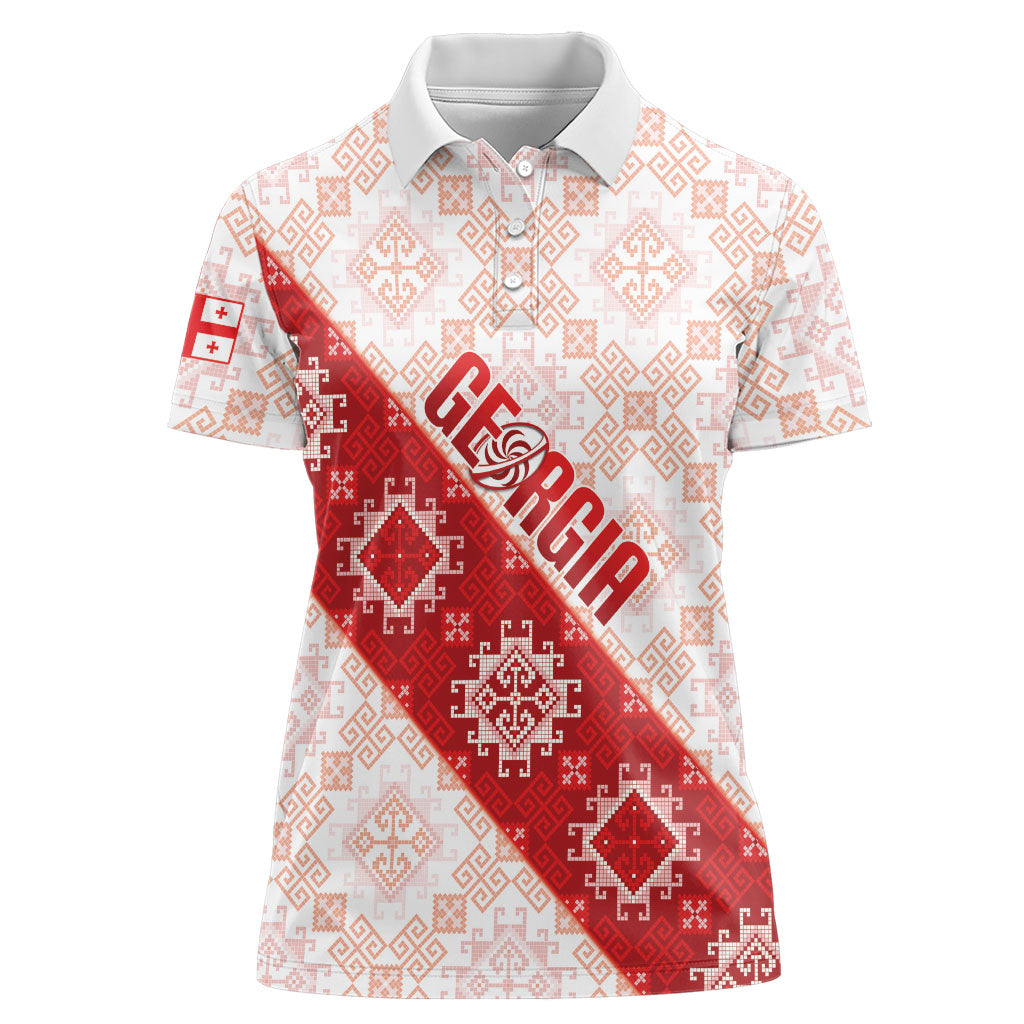 Custom Georgia Rugby 2026 Women Polo Shirt Georgian Folk Pattern