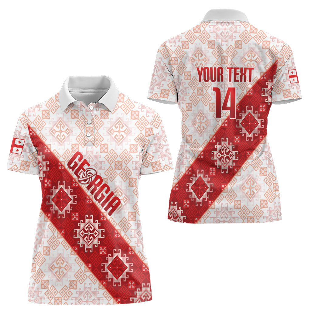 Custom Georgia Rugby 2026 Women Polo Shirt Georgian Folk Pattern