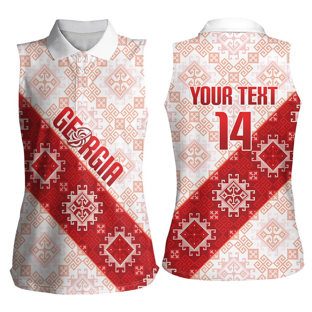 Custom Georgia Rugby 2026 Women Sleeveless Polo Shirt Georgian Folk Pattern