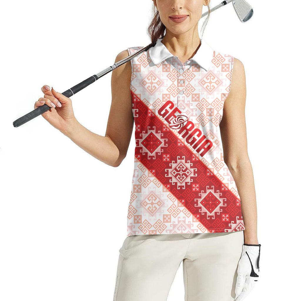 Custom Georgia Rugby 2026 Women Sleeveless Polo Shirt Georgian Folk Pattern