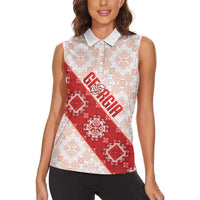 Custom Georgia Rugby 2026 Women Sleeveless Polo Shirt Georgian Folk Pattern