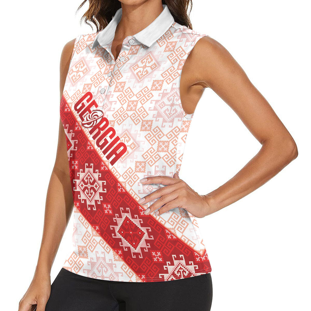 Custom Georgia Rugby 2026 Women Sleeveless Polo Shirt Georgian Folk Pattern