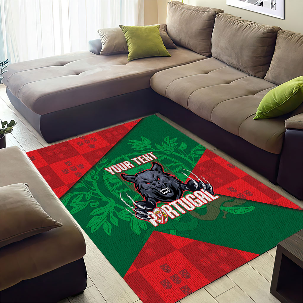 Custom Portugal Rugby 2026 Area Rug Os Lobos Wolf Mascot