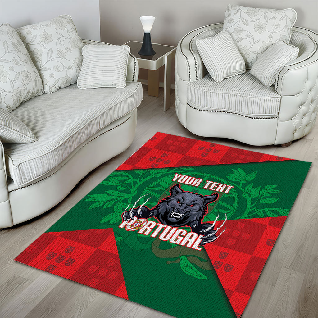 Custom Portugal Rugby 2026 Area Rug Os Lobos Wolf Mascot