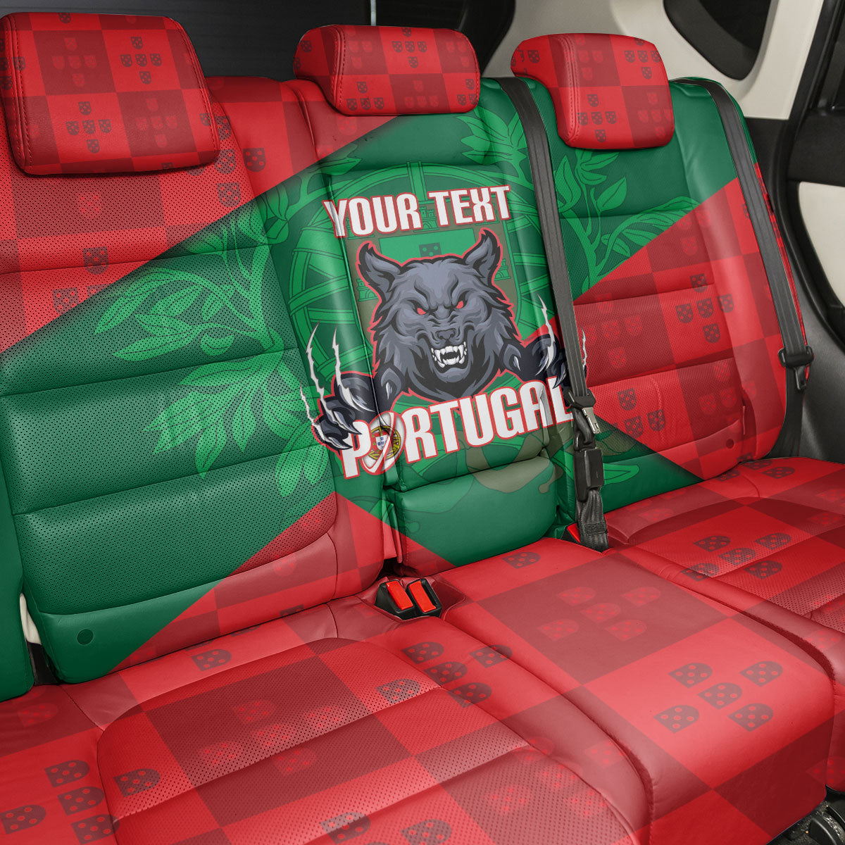 Custom Portugal Rugby 2026 Back Car Seat Cover Os Lobos Wolf Mascot