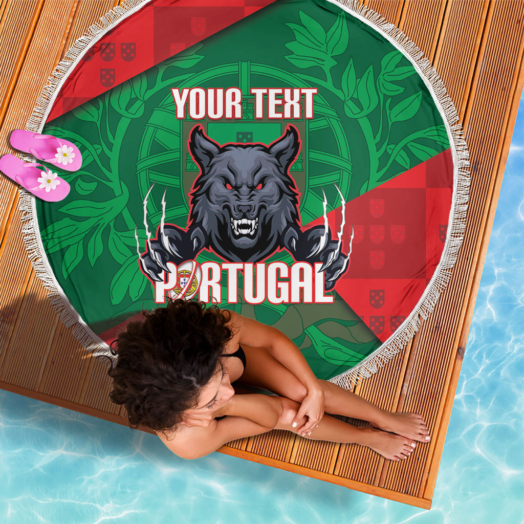 Custom Portugal Rugby 2026 Beach Blanket Os Lobos Wolf Mascot