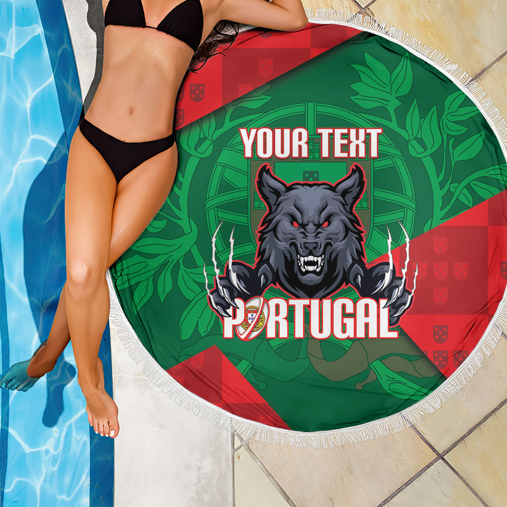 Custom Portugal Rugby 2026 Beach Blanket Os Lobos Wolf Mascot