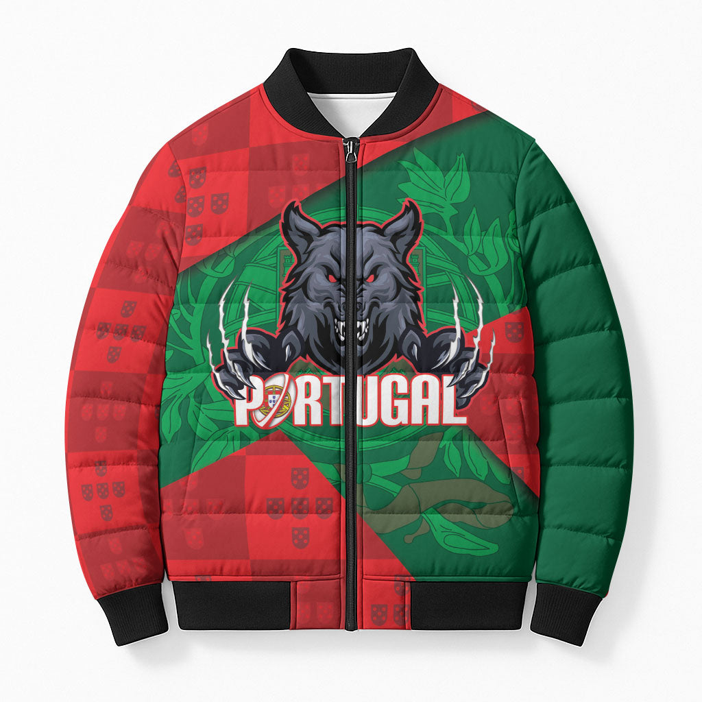 Custom Portugal Rugby 2026 Bomber Puffer Jacket Os Lobos Wolf Mascot