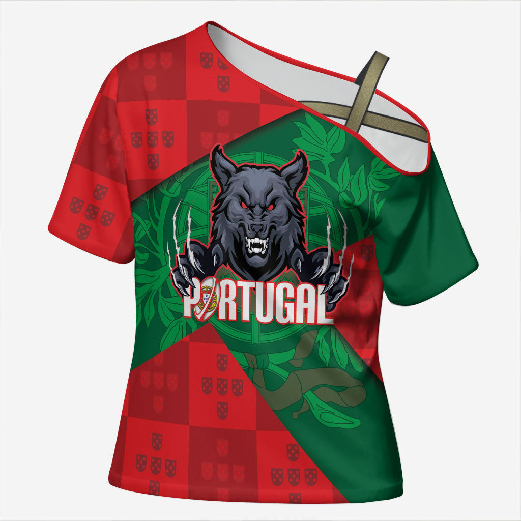 Custom Portugal Rugby 2026 Cross Shoulder Shirt Os Lobos Wolf Mascot