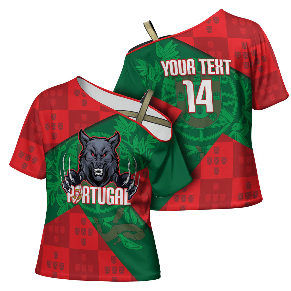 Custom Portugal Rugby 2026 Cross Shoulder Shirt Os Lobos Wolf Mascot