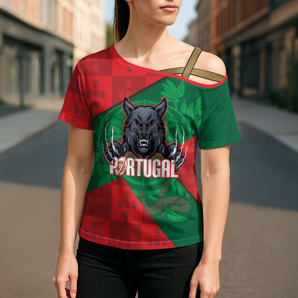 Custom Portugal Rugby 2026 Cross Shoulder Shirt Os Lobos Wolf Mascot
