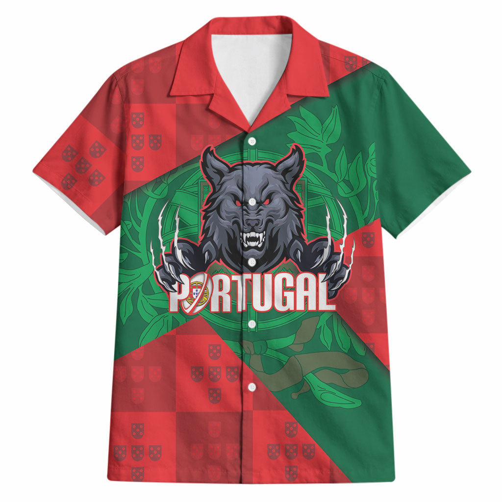 Custom Portugal Rugby 2026 Hawaiian Shirt Os Lobos Wolf Mascot