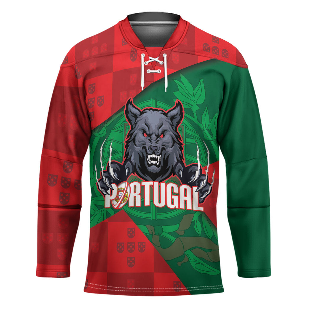 Custom Portugal Rugby 2026 Hockey Jersey Os Lobos Wolf Mascot