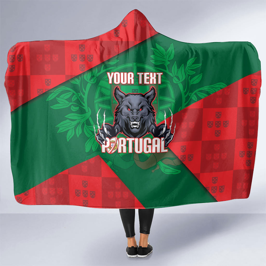 Custom Portugal Rugby 2026 Hooded Blanket Os Lobos Wolf Mascot