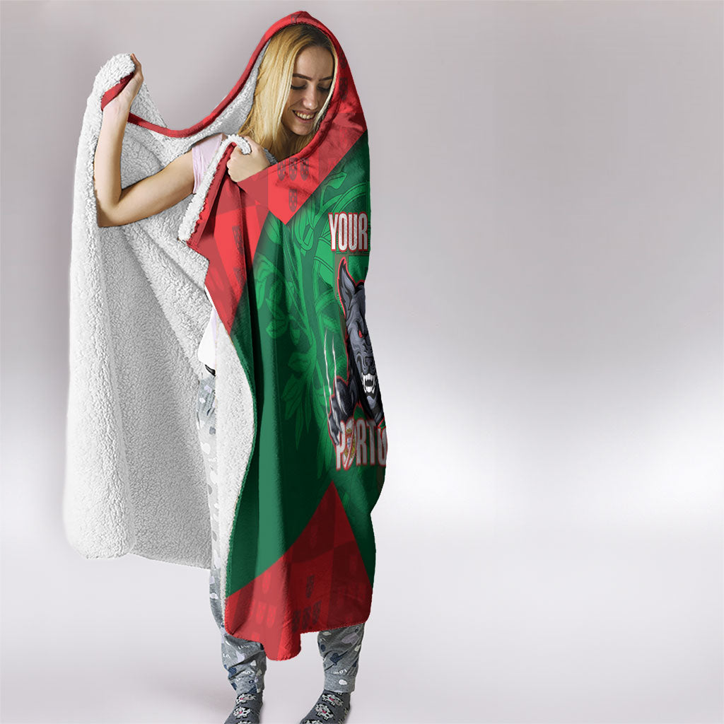 Custom Portugal Rugby 2026 Hooded Blanket Os Lobos Wolf Mascot