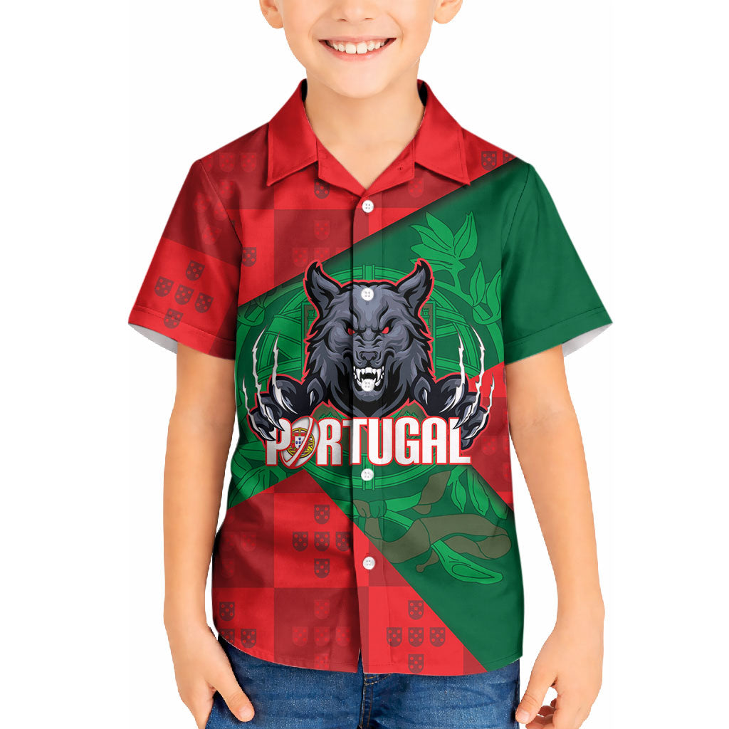 Custom Portugal Rugby 2026 Kid Hawaiian Shirt Os Lobos Wolf Mascot