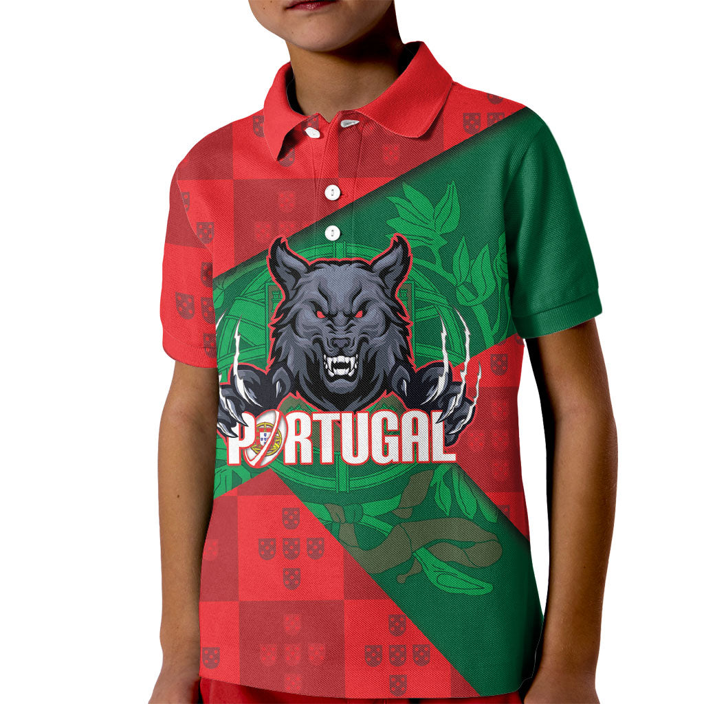 Custom Portugal Rugby 2026 Kid Polo Shirt Os Lobos Wolf Mascot