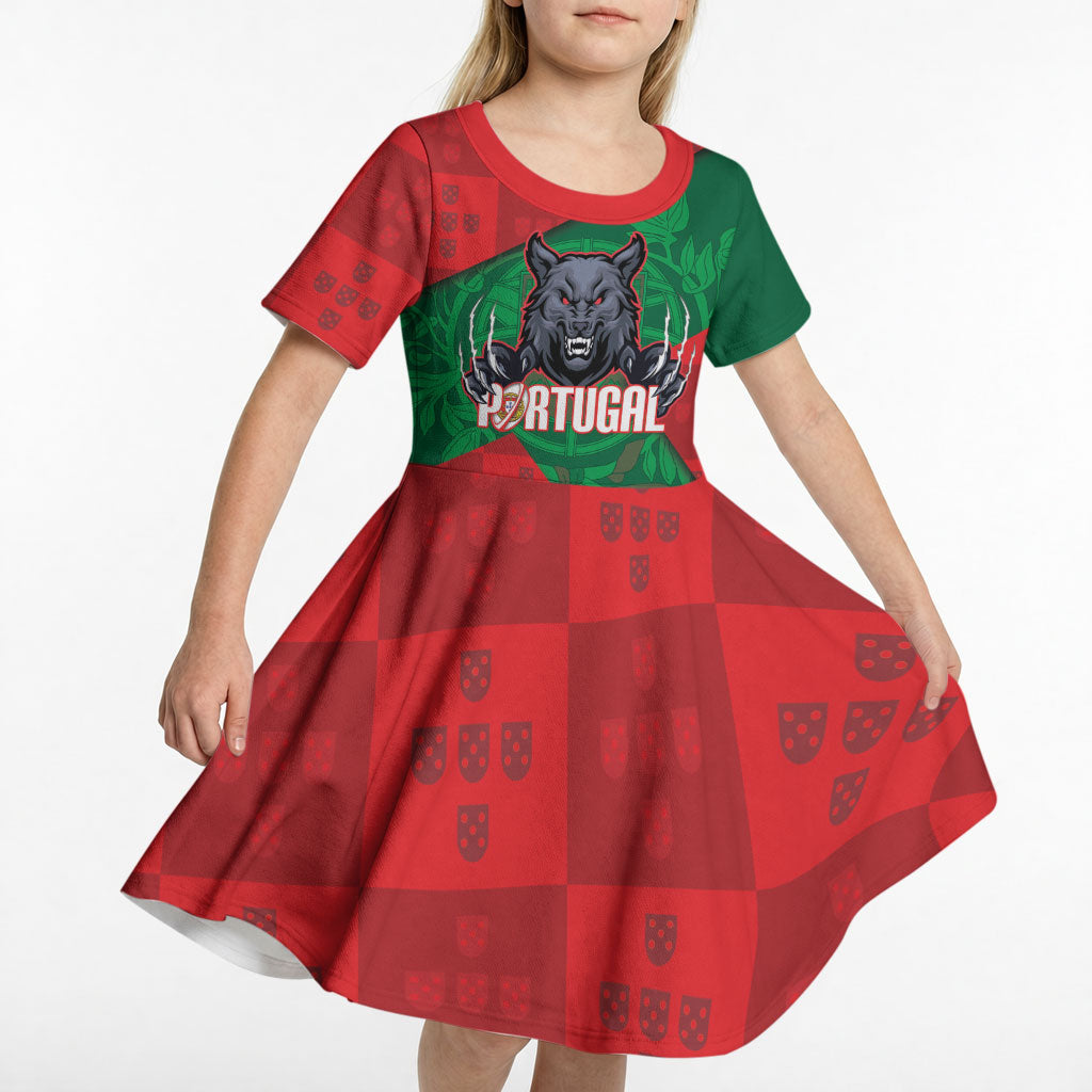 Custom Portugal Rugby 2026 Kid Short Sleeve Dress Os Lobos Wolf Mascot