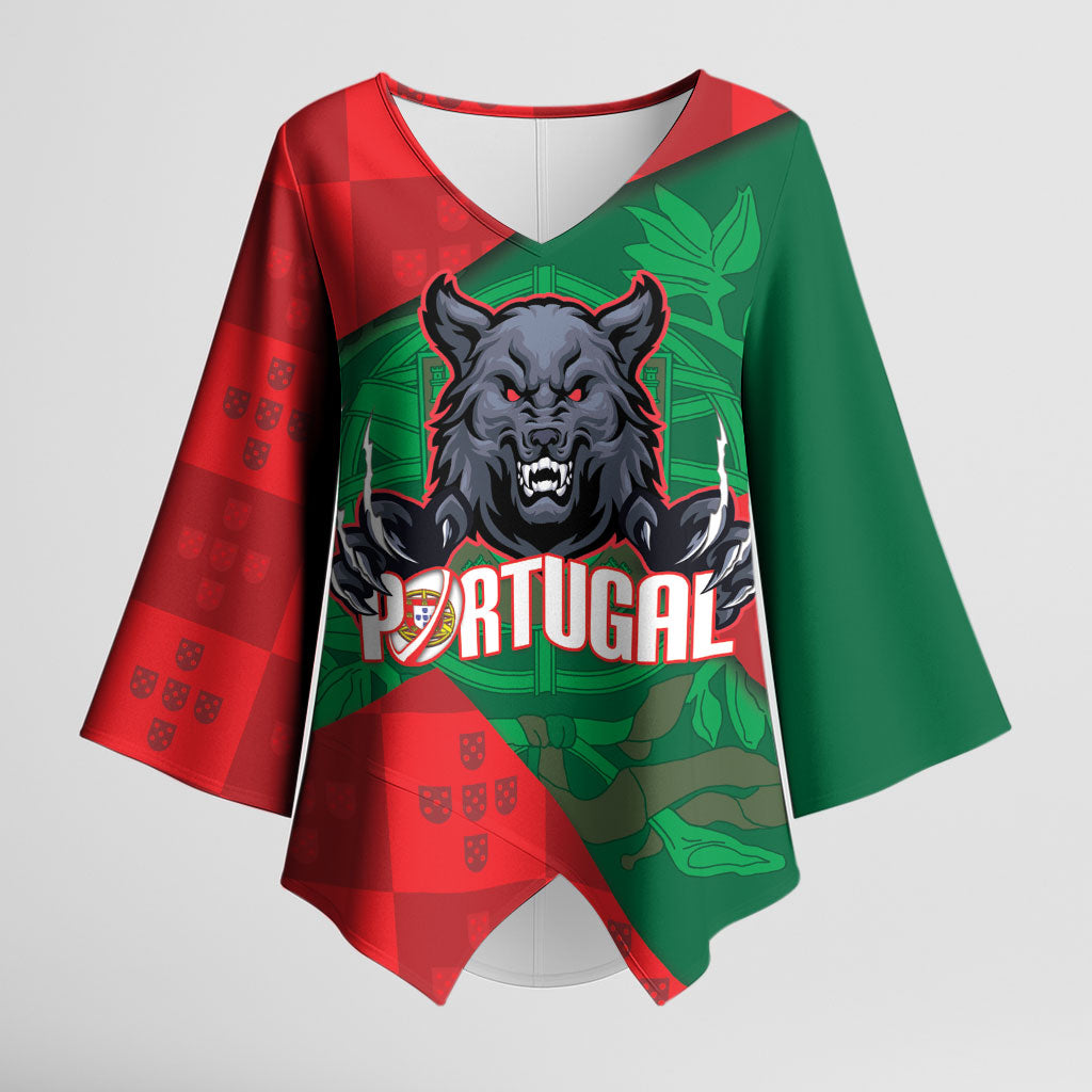 Custom Portugal Rugby 2026 Kimono Sleeve Blouse Os Lobos Wolf Mascot