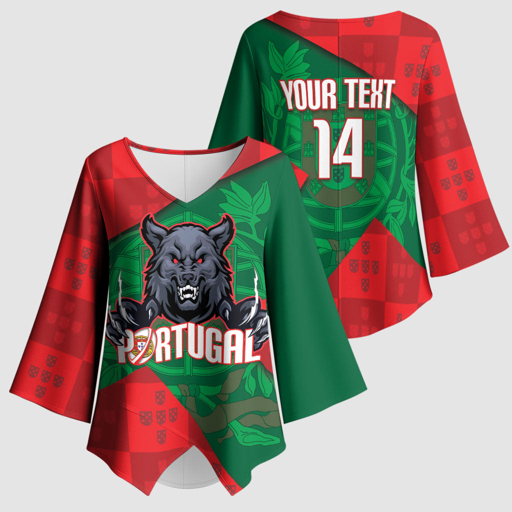 Custom Portugal Rugby 2026 Kimono Sleeve Blouse Os Lobos Wolf Mascot
