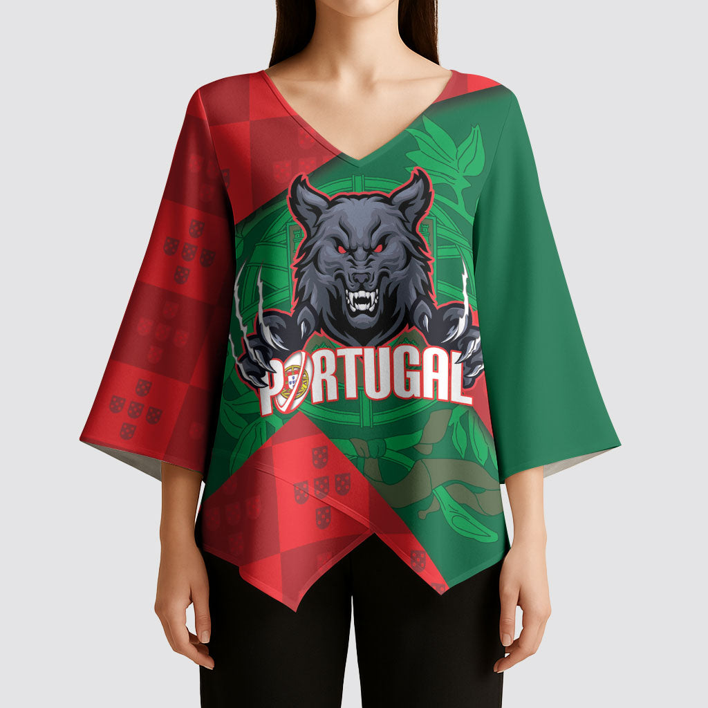 Custom Portugal Rugby 2026 Kimono Sleeve Blouse Os Lobos Wolf Mascot