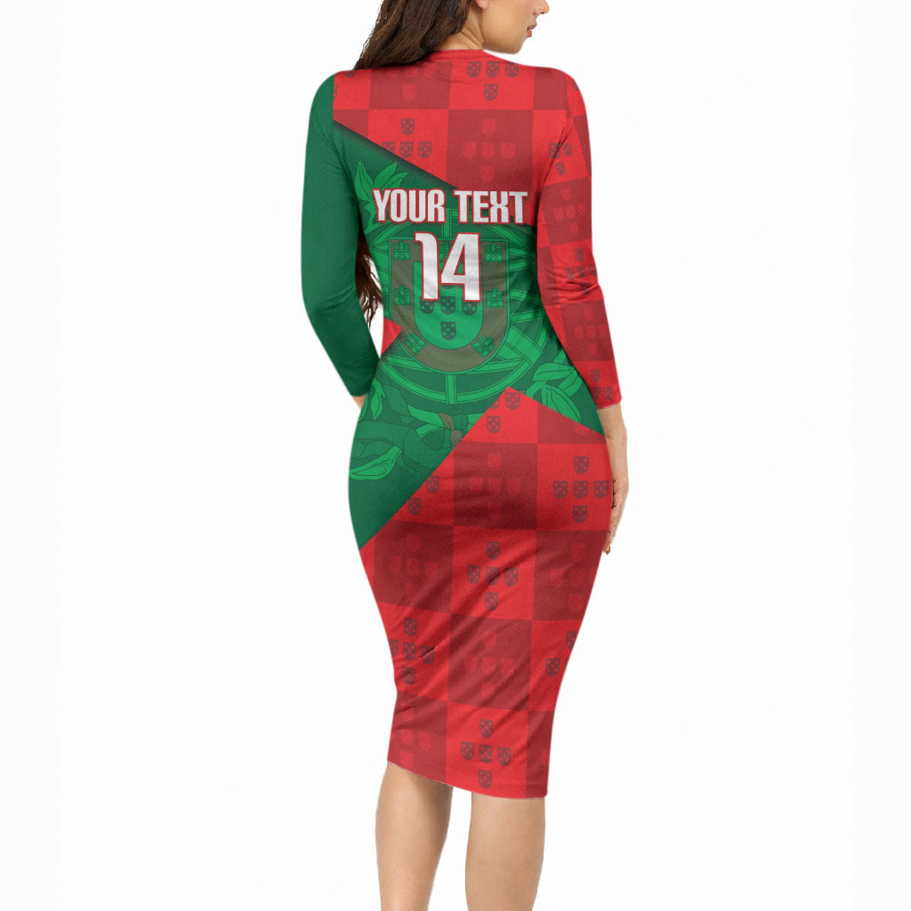 Custom Portugal Rugby 2026 Long Sleeve Bodycon Dress Os Lobos Wolf Mascot