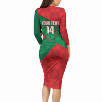 Custom Portugal Rugby 2026 Long Sleeve Bodycon Dress Os Lobos Wolf Mascot