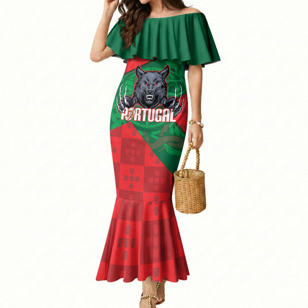 Custom Portugal Rugby 2026 Mermaid Dress Os Lobos Wolf Mascot