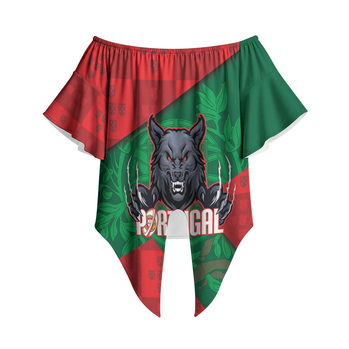 Custom Portugal Rugby 2026 Off Shoulder Wrap Waist Top Os Lobos Wolf Mascot