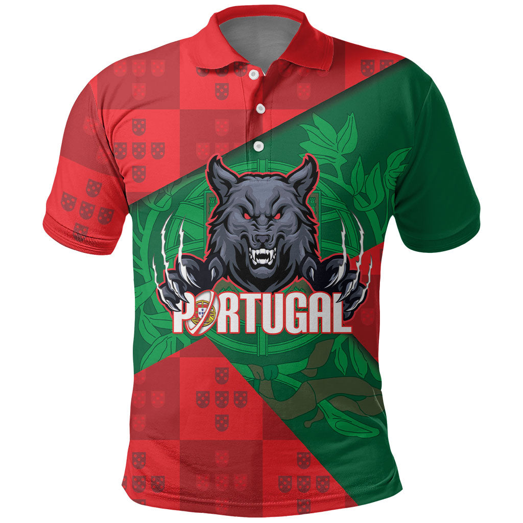 Custom Portugal Rugby 2026 Polo Shirt Os Lobos Wolf Mascot