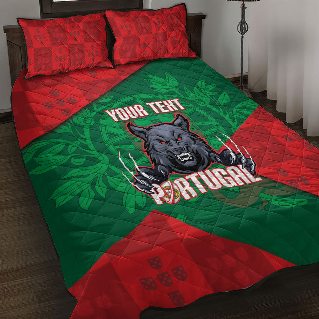 Custom Portugal Rugby 2026 Quilt Bed Set Os Lobos Wolf Mascot