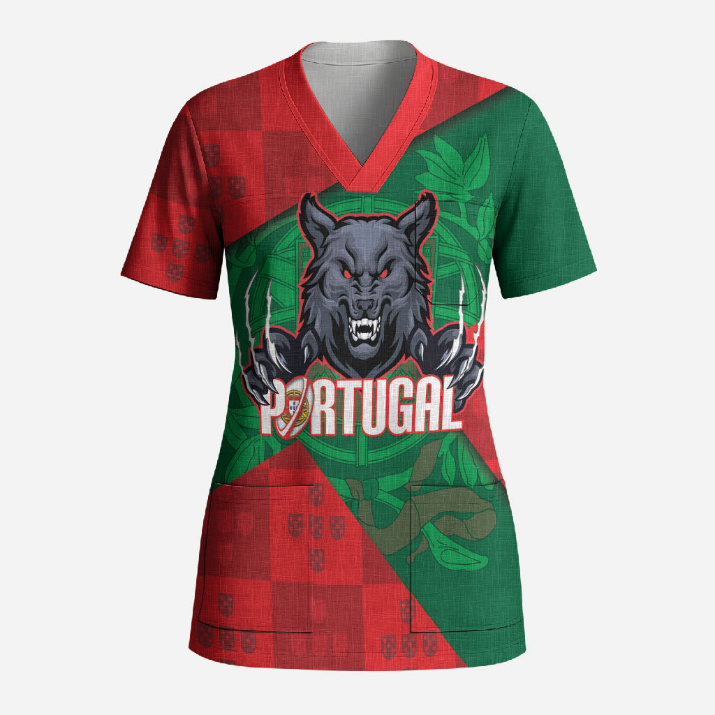 Custom Portugal Rugby 2026 Scrub Top Os Lobos Wolf Mascot
