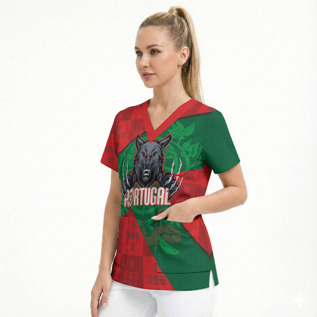 Custom Portugal Rugby 2026 Scrub Top Os Lobos Wolf Mascot