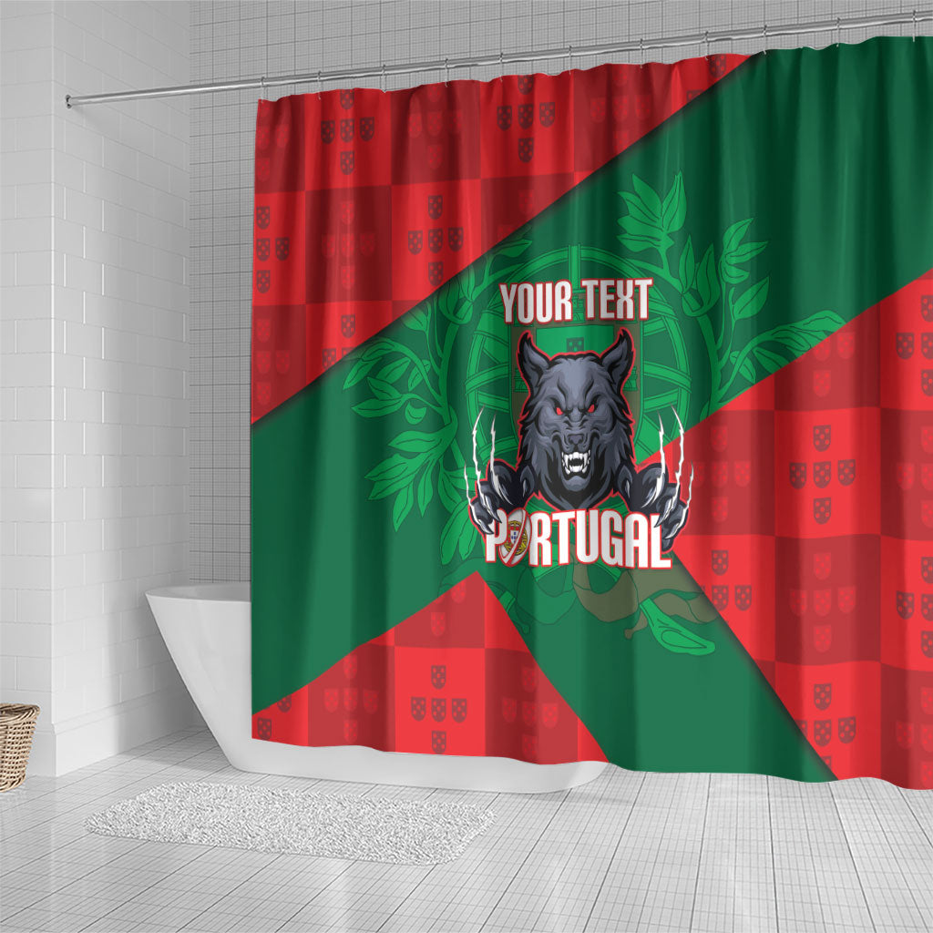 Custom Portugal Rugby 2026 Shower Curtain Os Lobos Wolf Mascot
