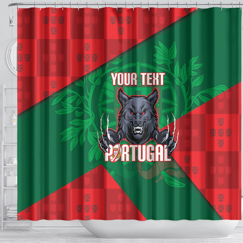 Custom Portugal Rugby 2026 Shower Curtain Os Lobos Wolf Mascot