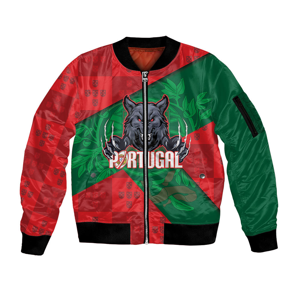 Custom Portugal Rugby 2026 Sleeve Zip Bomber Jacket Os Lobos Wolf Mascot