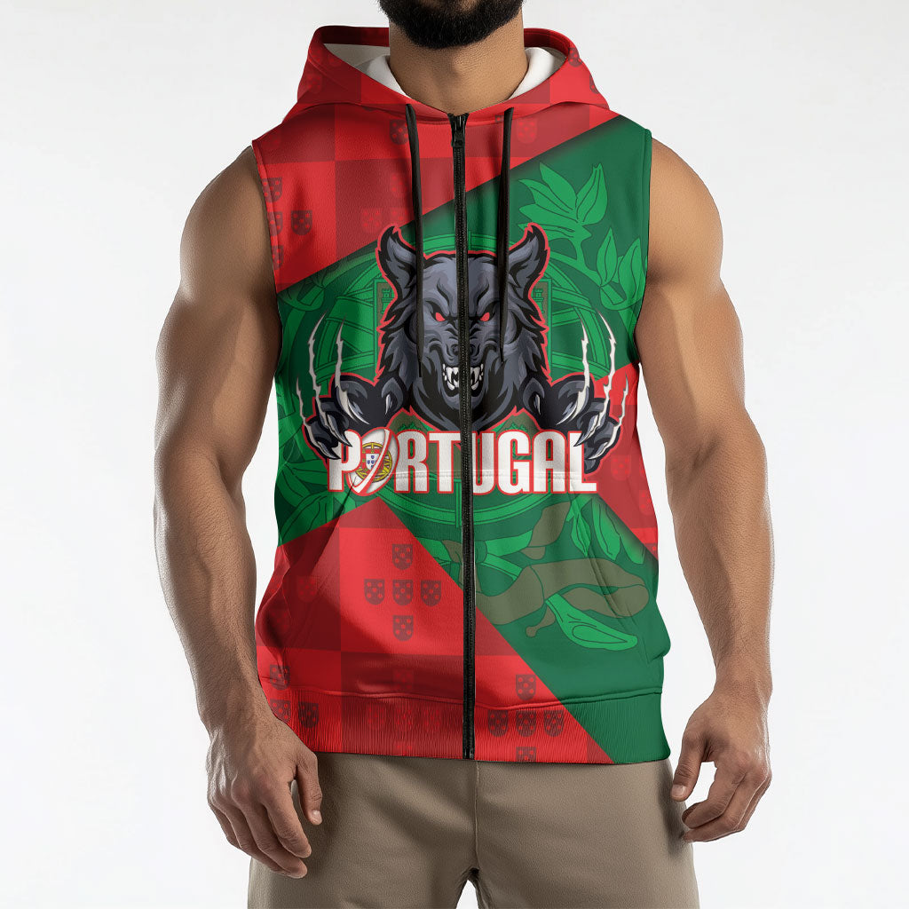 Custom Portugal Rugby 2026 Sleeveless Zip Hoodie Os Lobos Wolf Mascot