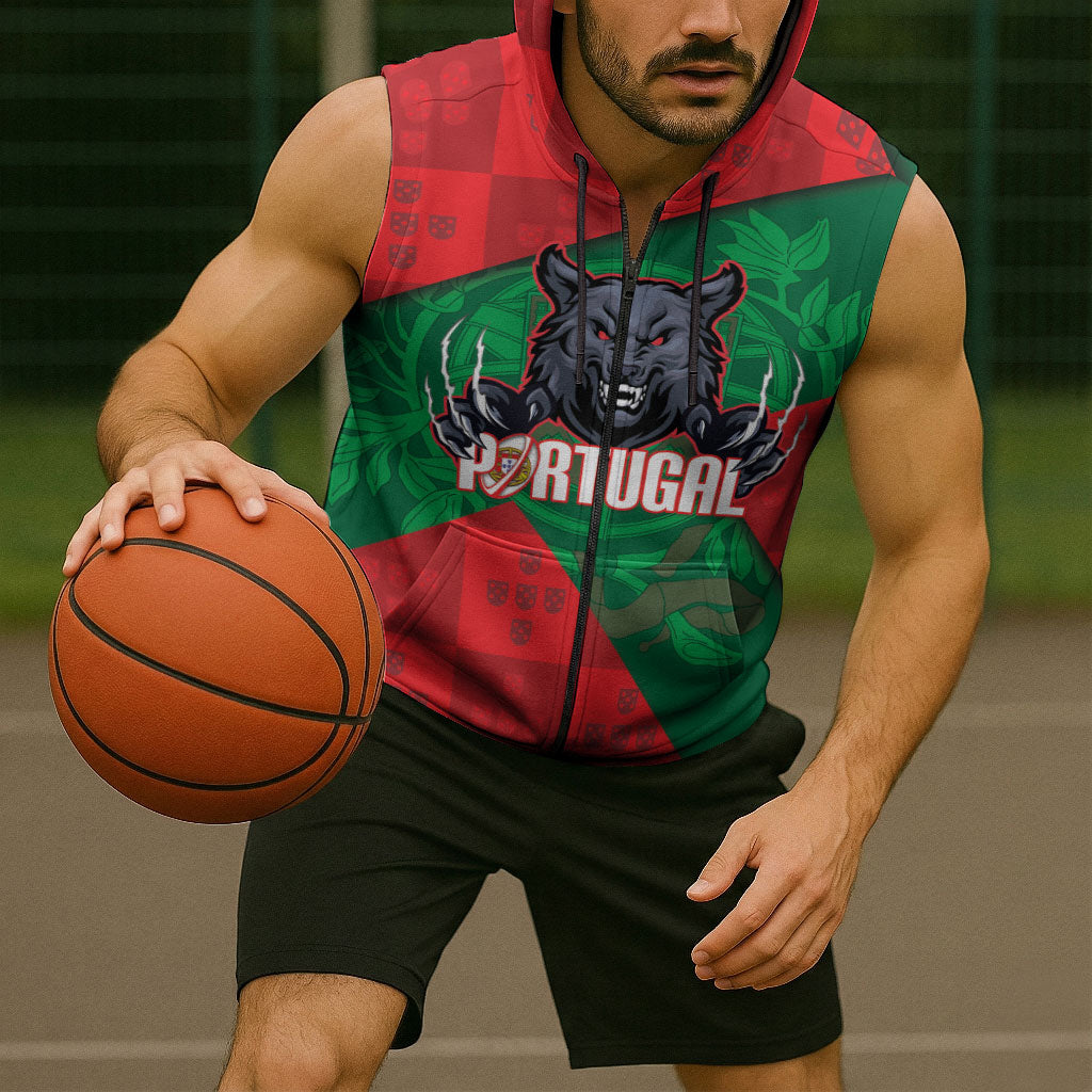 Custom Portugal Rugby 2026 Sleeveless Zip Hoodie Os Lobos Wolf Mascot