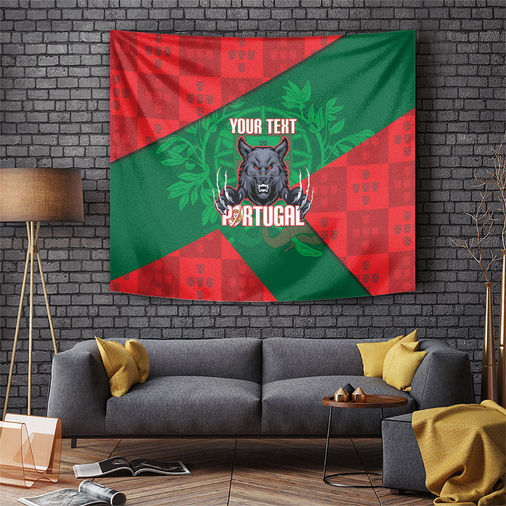 Custom Portugal Rugby 2026 Tapestry Os Lobos Wolf Mascot