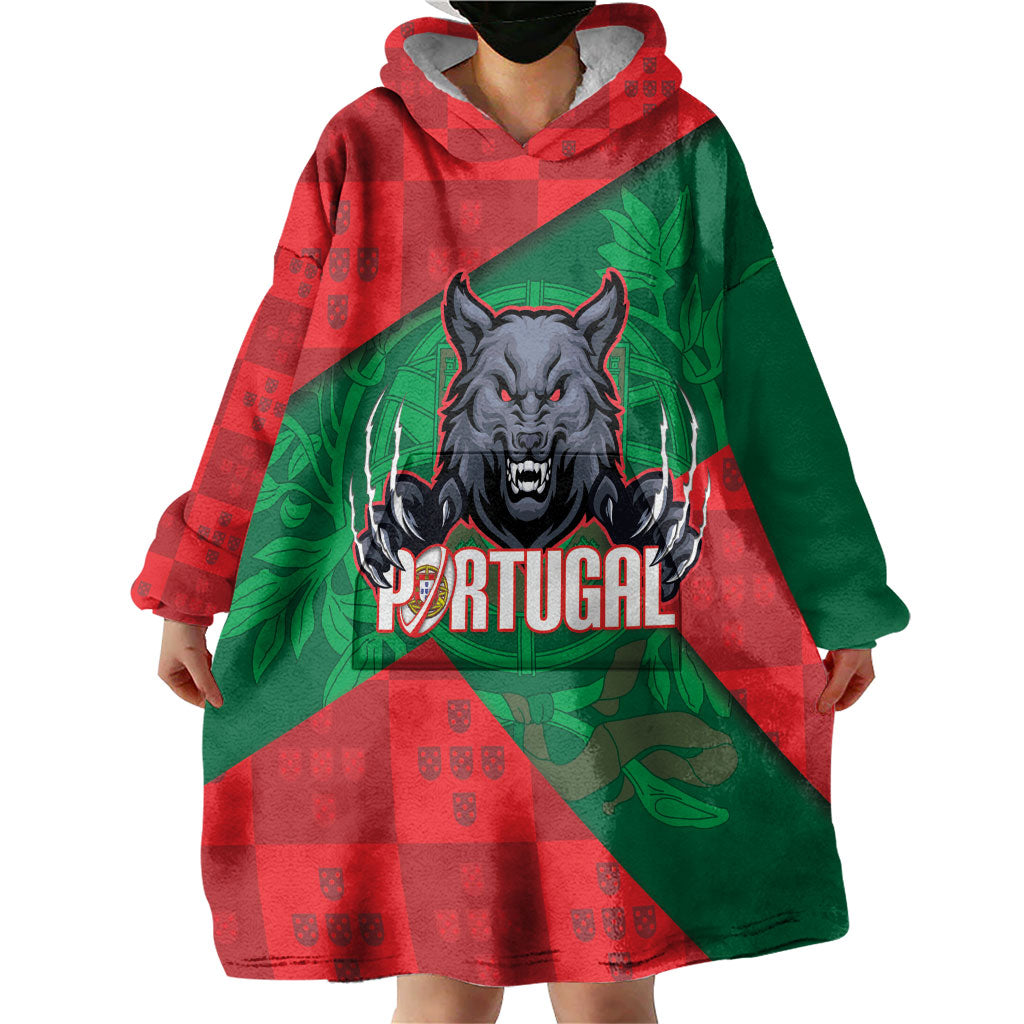 Custom Portugal Rugby 2026 Wearable Blanket Hoodie Os Lobos Wolf Mascot