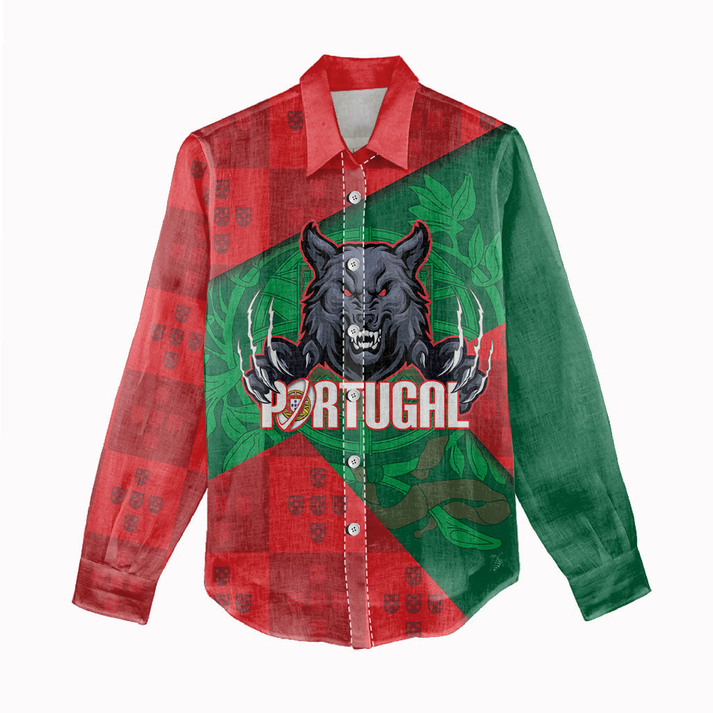 Custom Portugal Rugby 2026 Women Casual Shirt Os Lobos Wolf Mascot