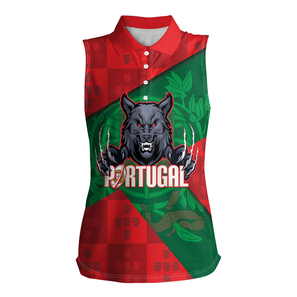 Custom Portugal Rugby 2026 Women Sleeveless Polo Shirt Os Lobos Wolf Mascot