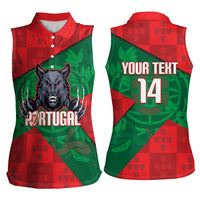 Custom Portugal Rugby 2026 Women Sleeveless Polo Shirt Os Lobos Wolf Mascot