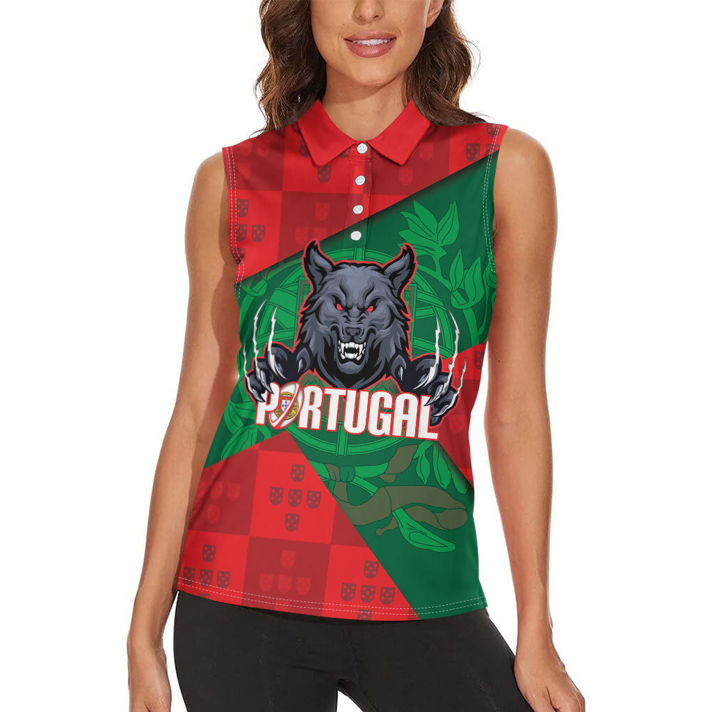Custom Portugal Rugby 2026 Women Sleeveless Polo Shirt Os Lobos Wolf Mascot