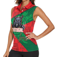 Custom Portugal Rugby 2026 Women Sleeveless Polo Shirt Os Lobos Wolf Mascot
