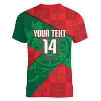 Custom Portugal Rugby 2026 Women V-Neck T-Shirt Os Lobos Wolf Mascot