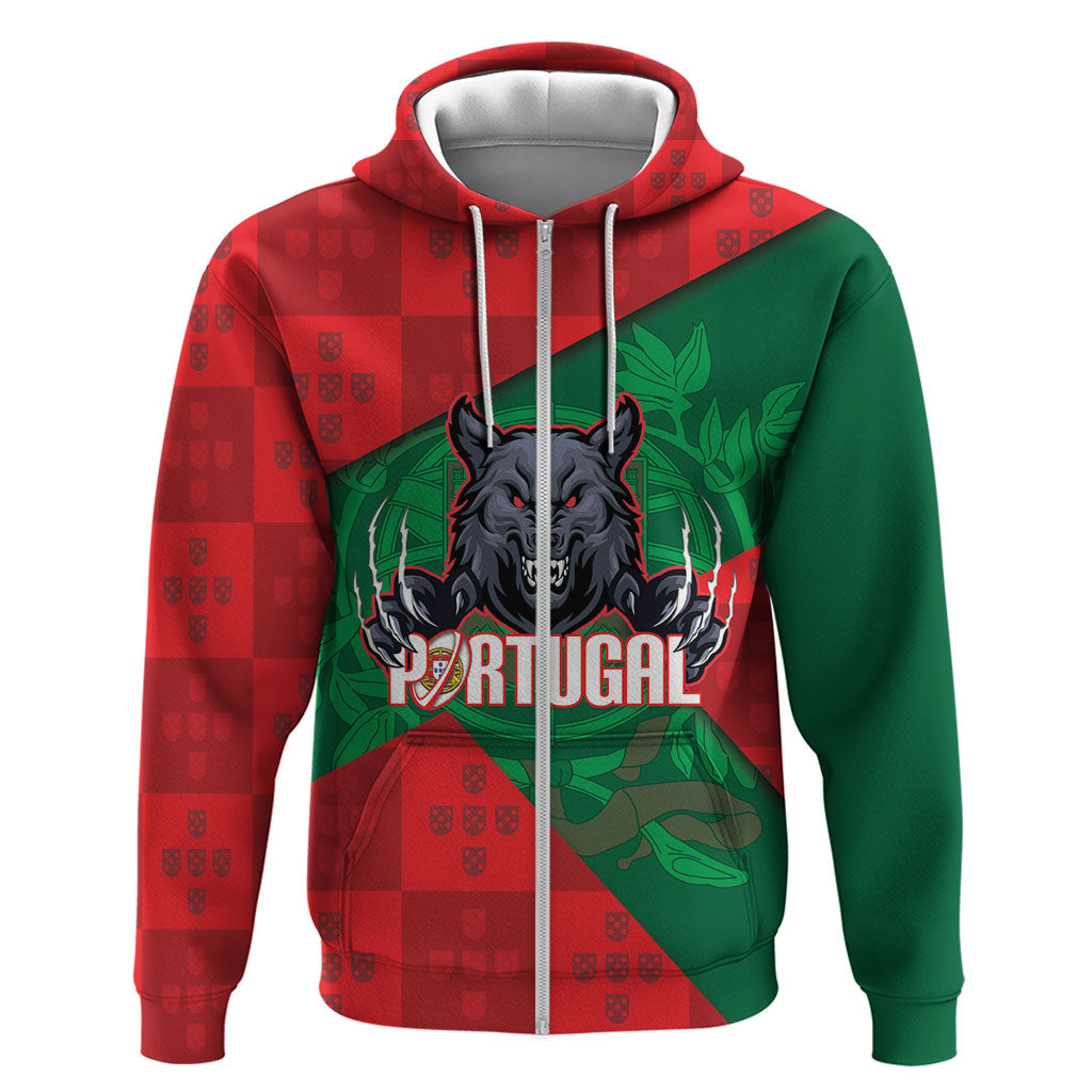 Custom Portugal Rugby 2026 Zip Hoodie Os Lobos Wolf Mascot